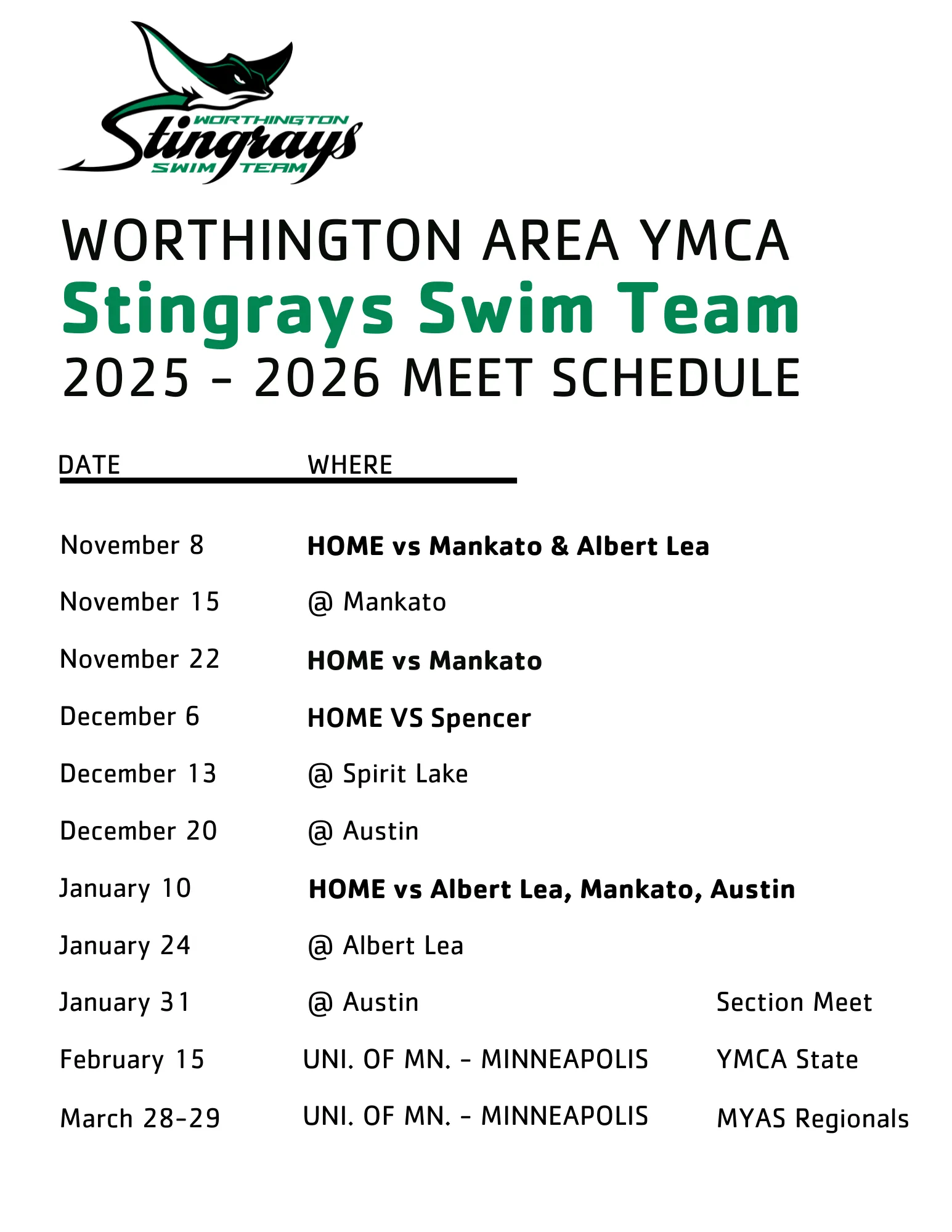 2025-26 Meet Schedule